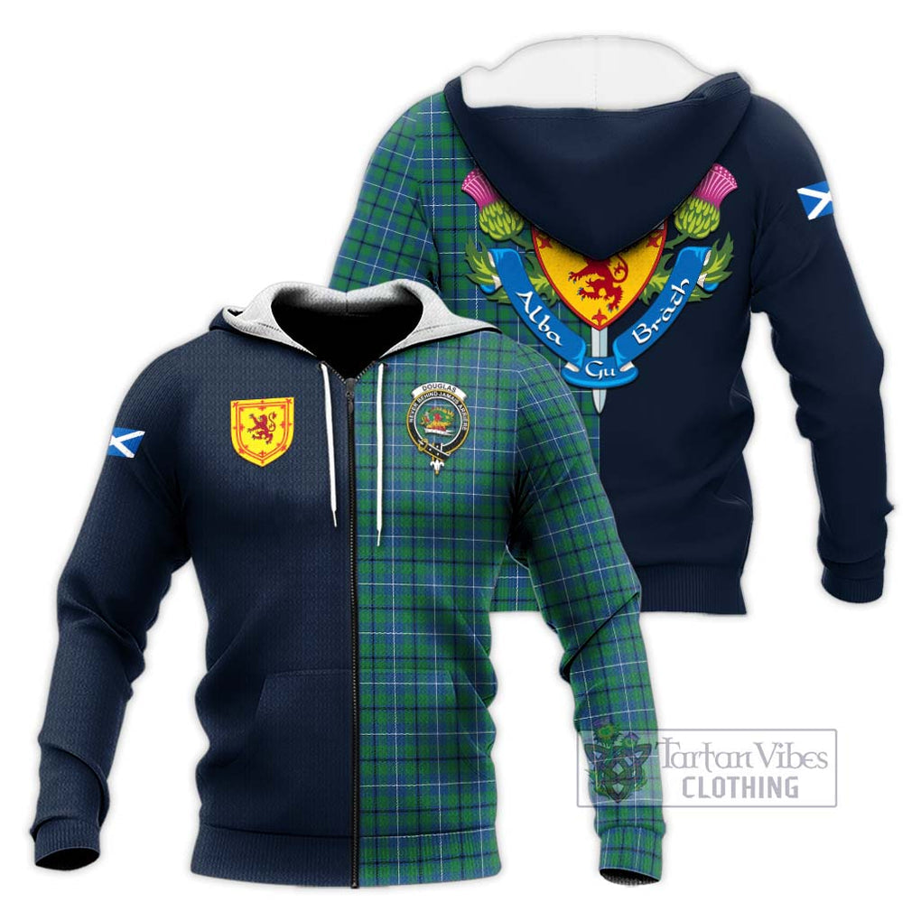 Tartan Vibes Clothing Douglas Ancient Tartan Knitted Hoodie with Scottish Lion Royal Arm Half Style