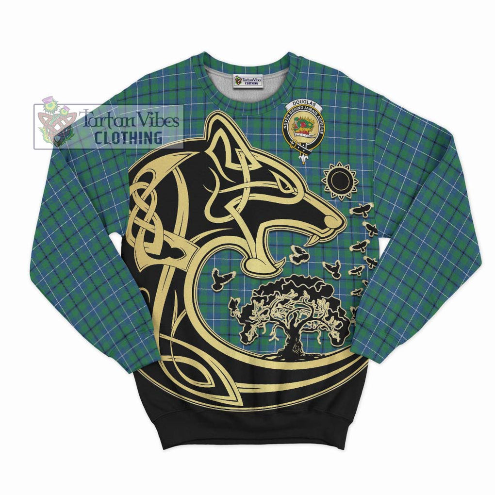 Douglas Ancient Tartan Sweatshirt with Family Crest Celtic Wolf Style - Tartan Vibes Clothing