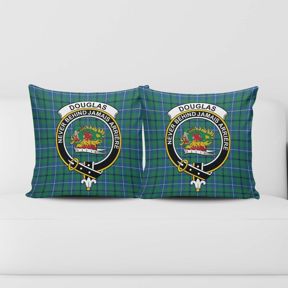 Douglas Ancient Tartan Pillow Cover with Family Crest - Tartanvibesclothing