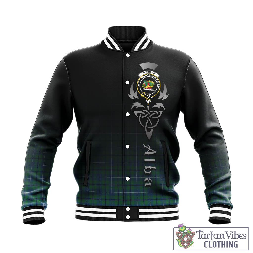 Tartan Vibes Clothing Douglas Ancient Tartan Baseball Jacket Featuring Alba Gu Brath Family Crest Celtic Inspired