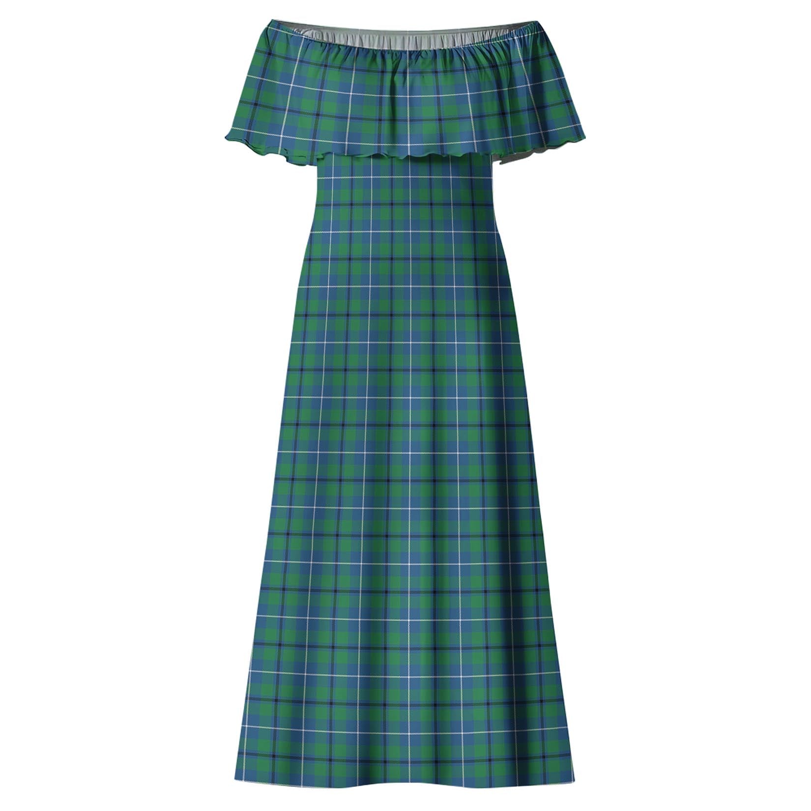 Douglas Ancient Tartan Off Shoulder Long Dress - Tartanvibesclothing