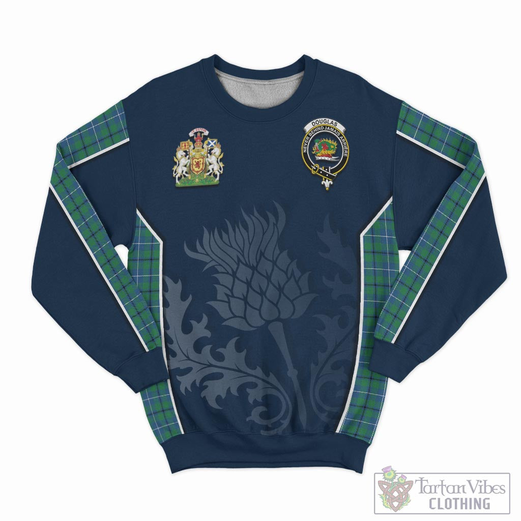 Tartan Vibes Clothing Douglas Ancient Tartan Sweatshirt with Family Crest and Scottish Thistle Vibes Sport Style