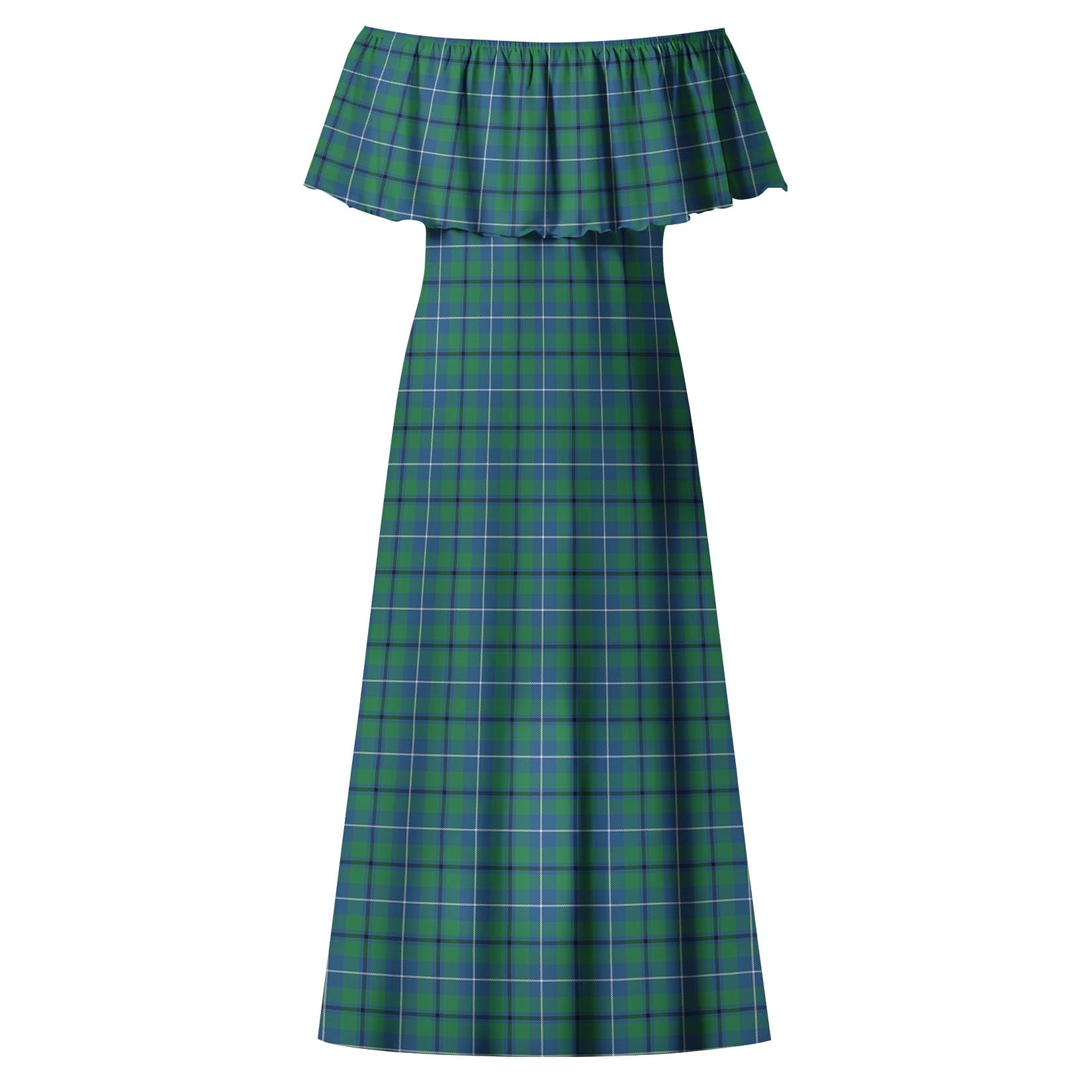 Douglas Ancient Tartan Off Shoulder Long Dress - Tartanvibesclothing