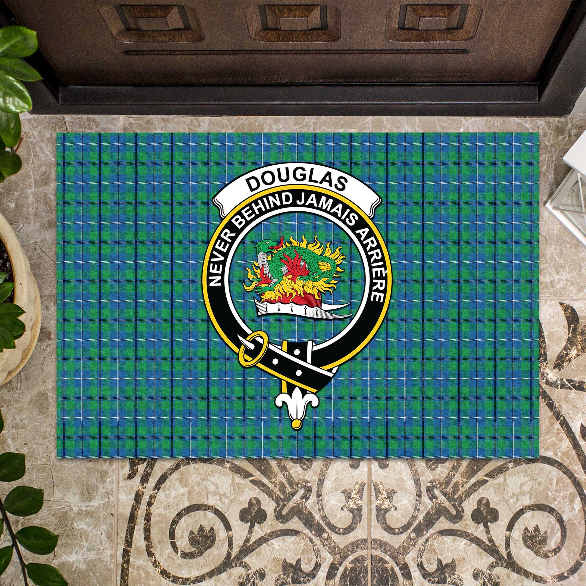 Douglas Ancient Tartan Door Mat with Family Crest - Tartanvibesclothing