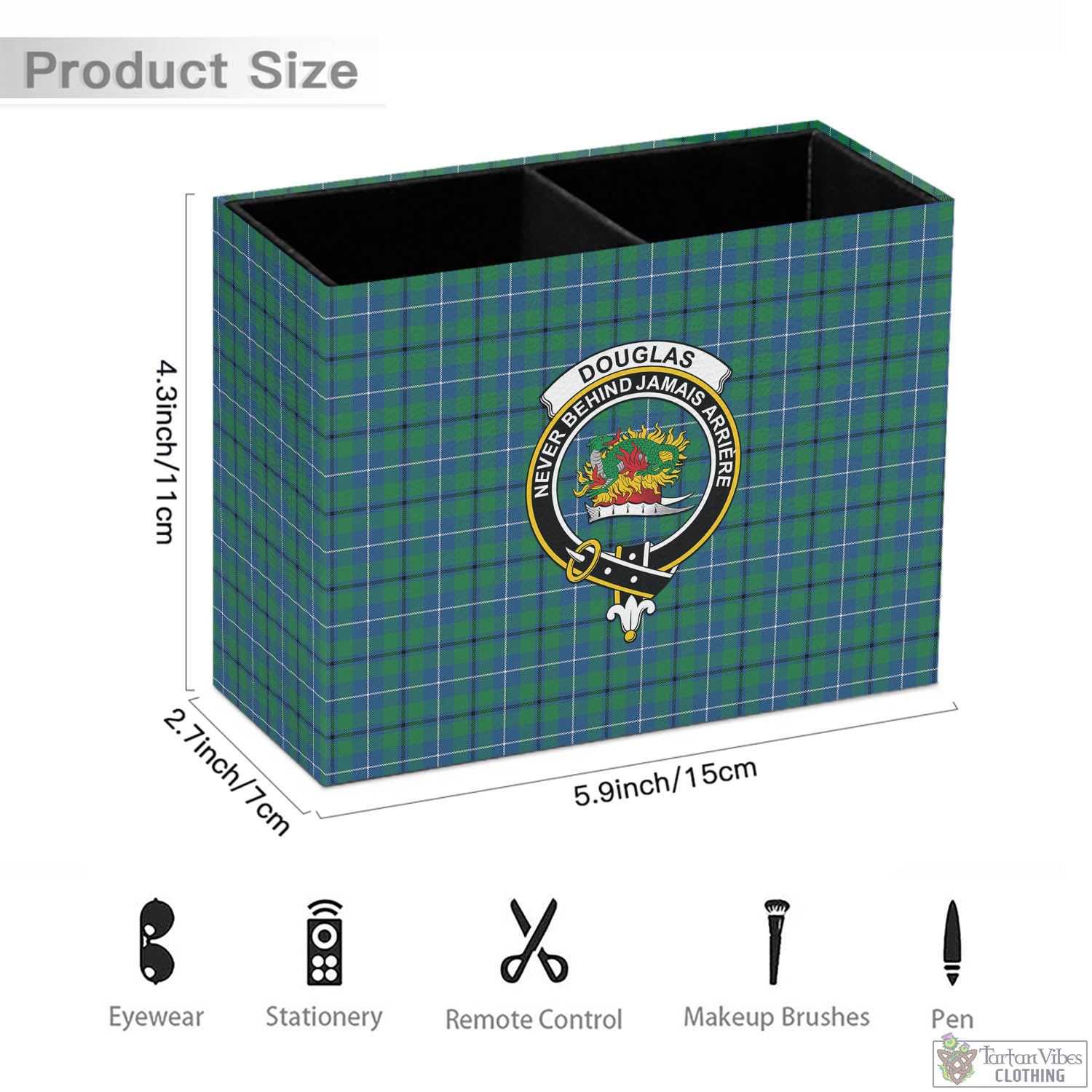 Tartan Vibes Clothing Douglas Ancient Tartan Pen Holder with Family Crest