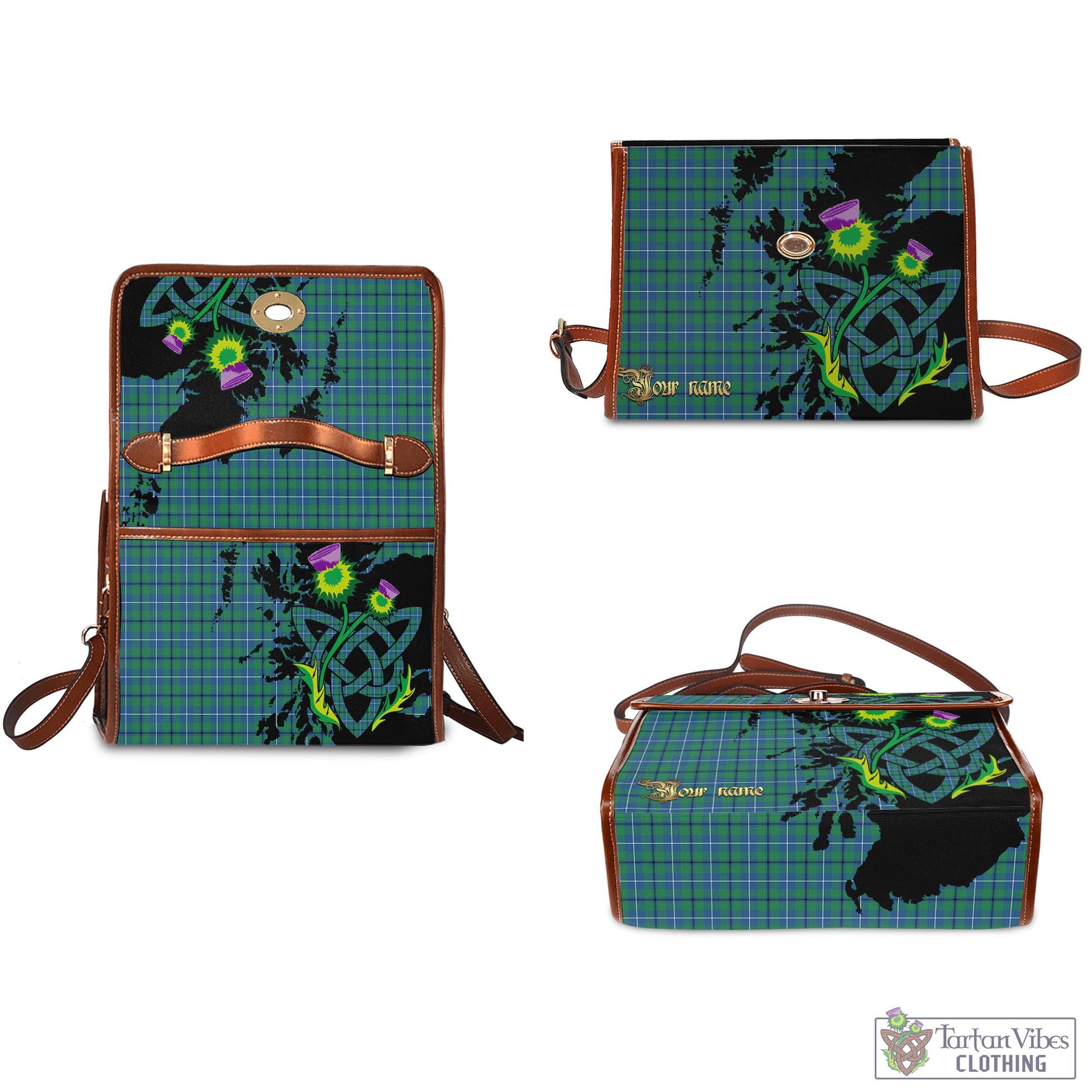 Tartan Vibes Clothing Douglas Ancient Tartan Waterproof Canvas Bag with Scotland Map and Thistle Celtic Accents