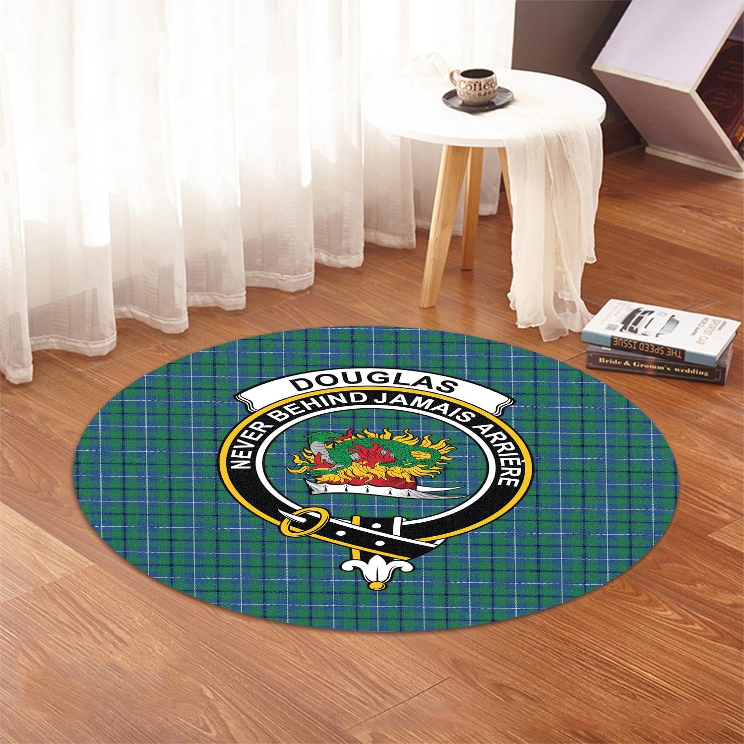 Douglas Ancient Tartan Round Rug with Family Crest - Tartanvibesclothing