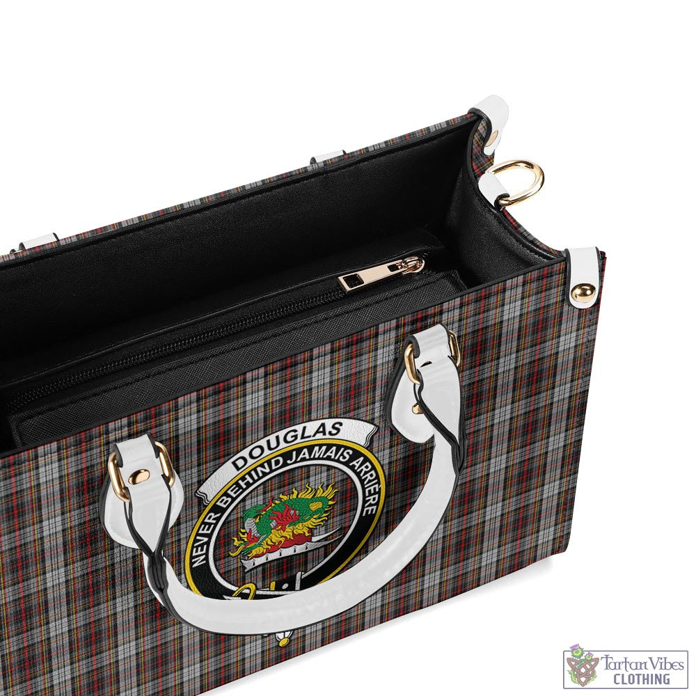 Tartan Vibes Clothing Douglas Ancient Dress Tartan Luxury Leather Handbags with Family Crest