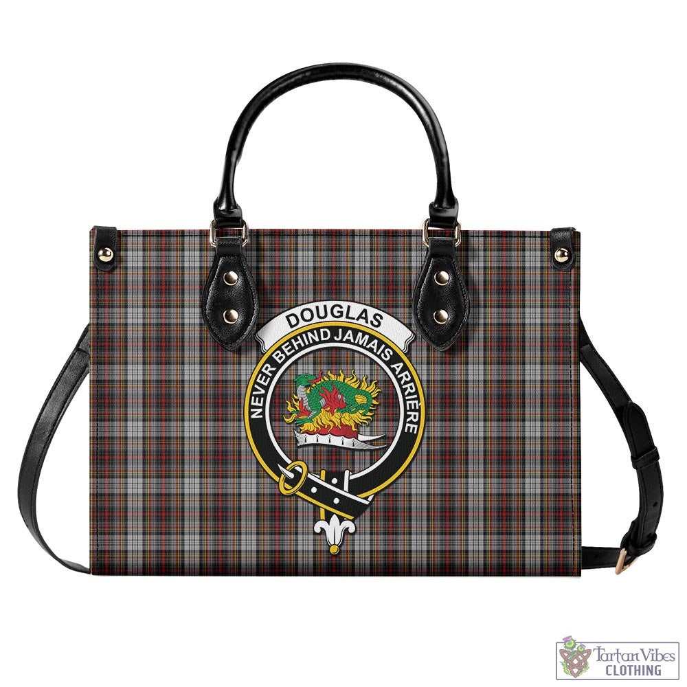 Tartan Vibes Clothing Douglas Ancient Dress Tartan Luxury Leather Handbags with Family Crest