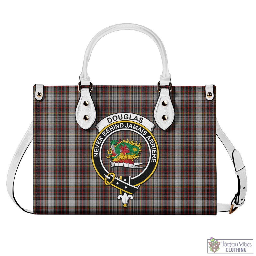 Tartan Vibes Clothing Douglas Ancient Dress Tartan Luxury Leather Handbags with Family Crest