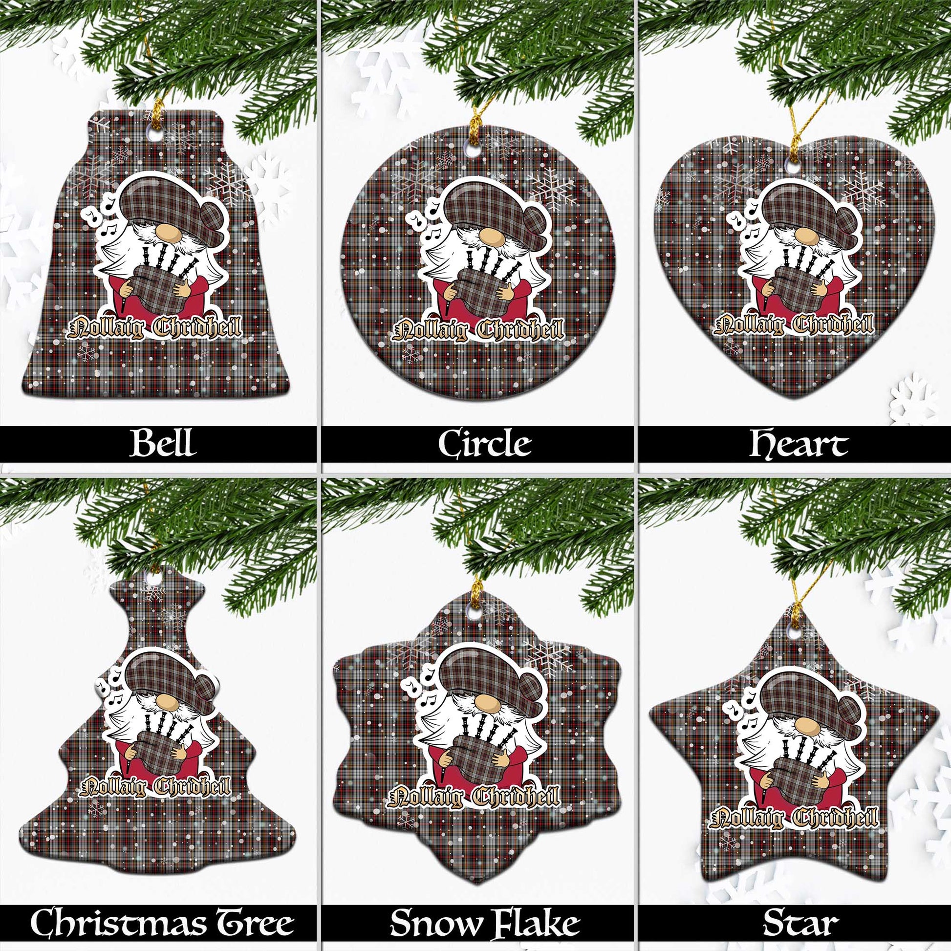 Douglas Ancient Dress Tartan Christmas Ornaments with Scottish Gnome Playing Bagpipes Ceramic - Tartanvibesclothing