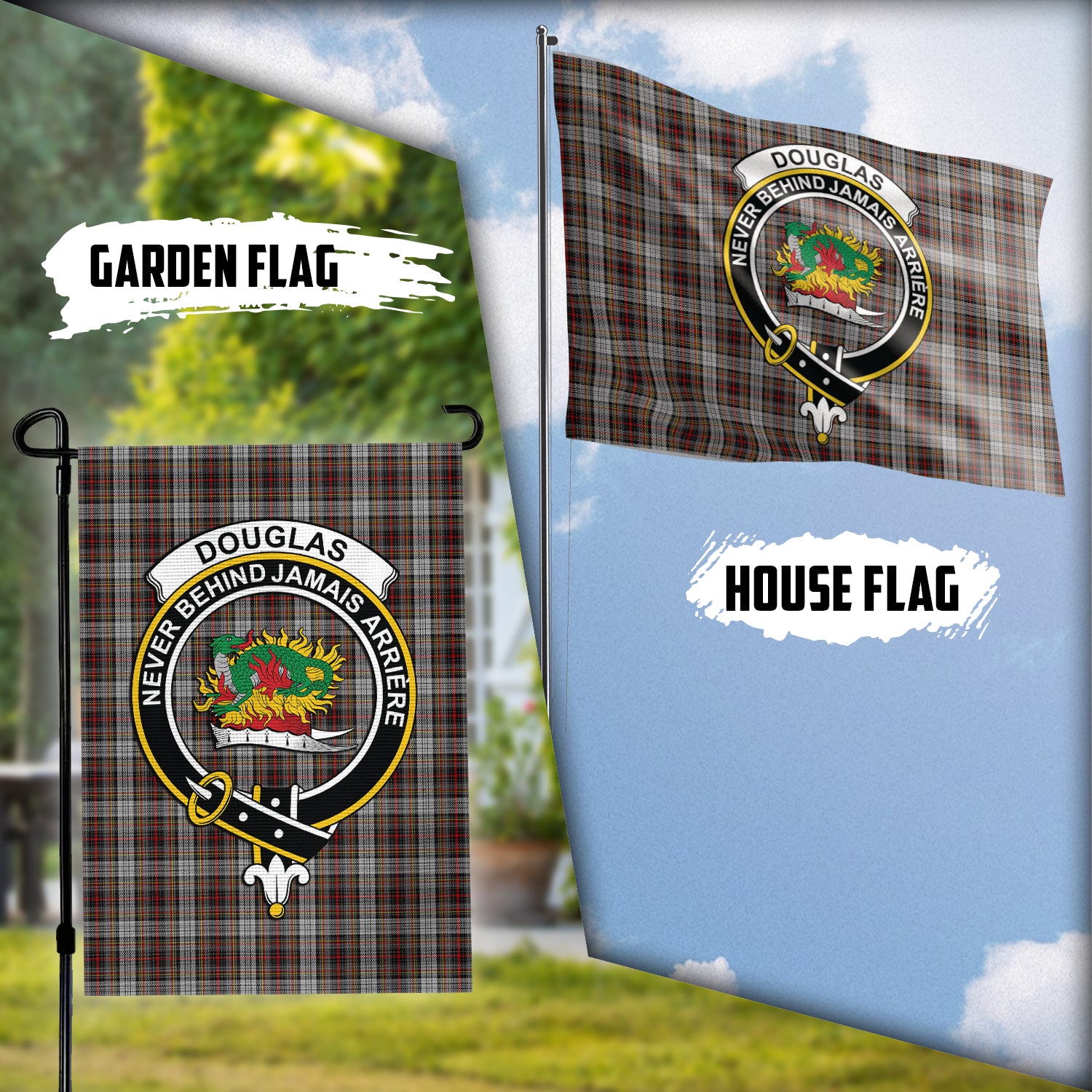 Douglas Ancient Dress Tartan Flag with Family Crest Garden Flag (Vertical) - Tartan Vibes Clothing