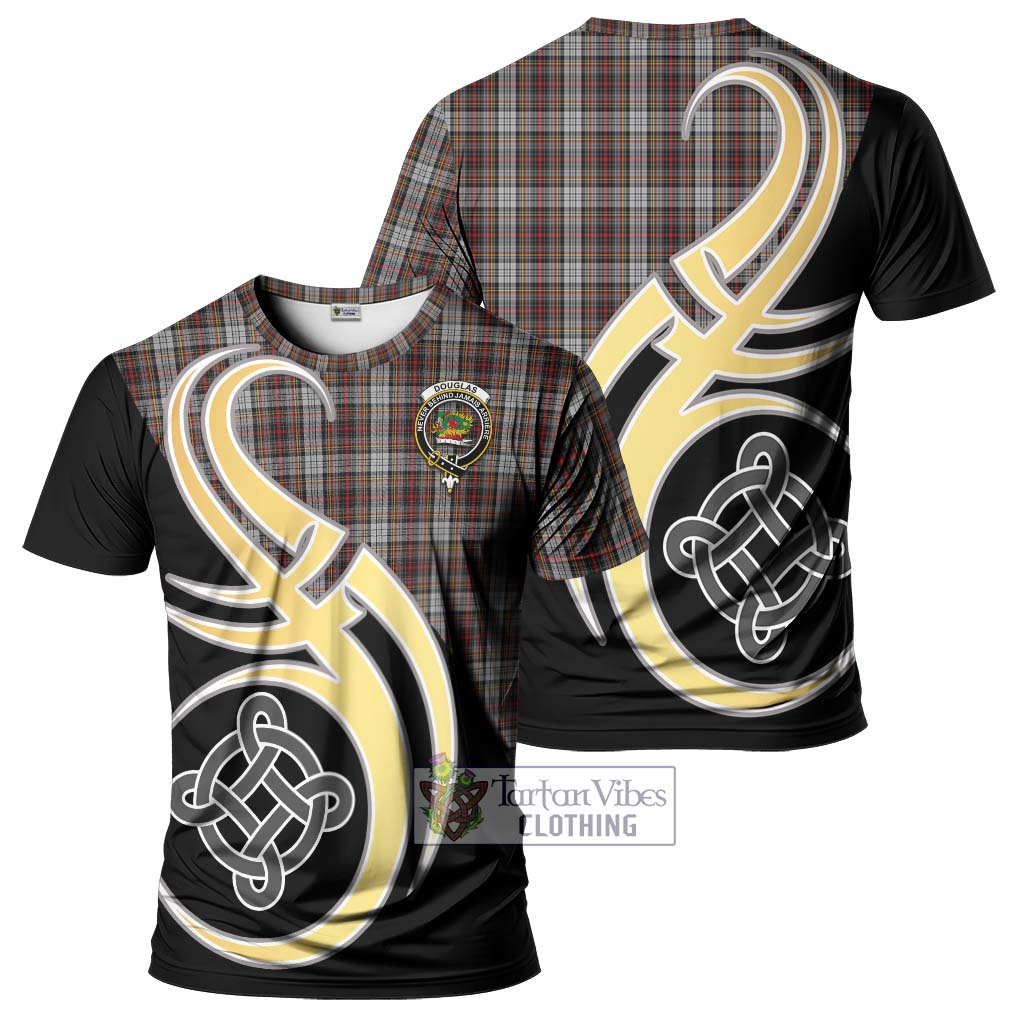 Tartan Vibes Clothing Douglas Ancient Dress Tartan T-Shirt with Family Crest and Celtic Symbol Style