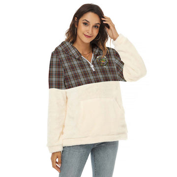 Douglas Ancient Dress Tartan Women's Borg Fleece Hoodie With Half Zip with Family Crest