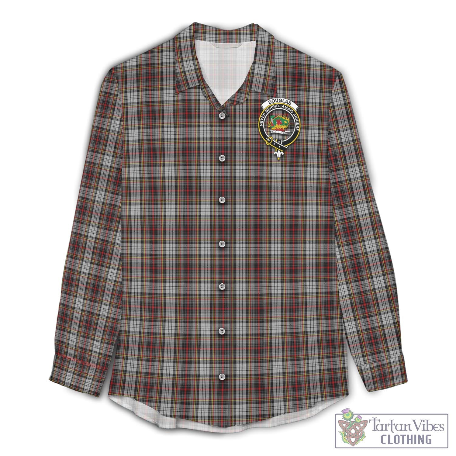 Tartan Vibes Clothing Douglas Ancient Dress Tartan Womens Casual Shirt with Family Crest