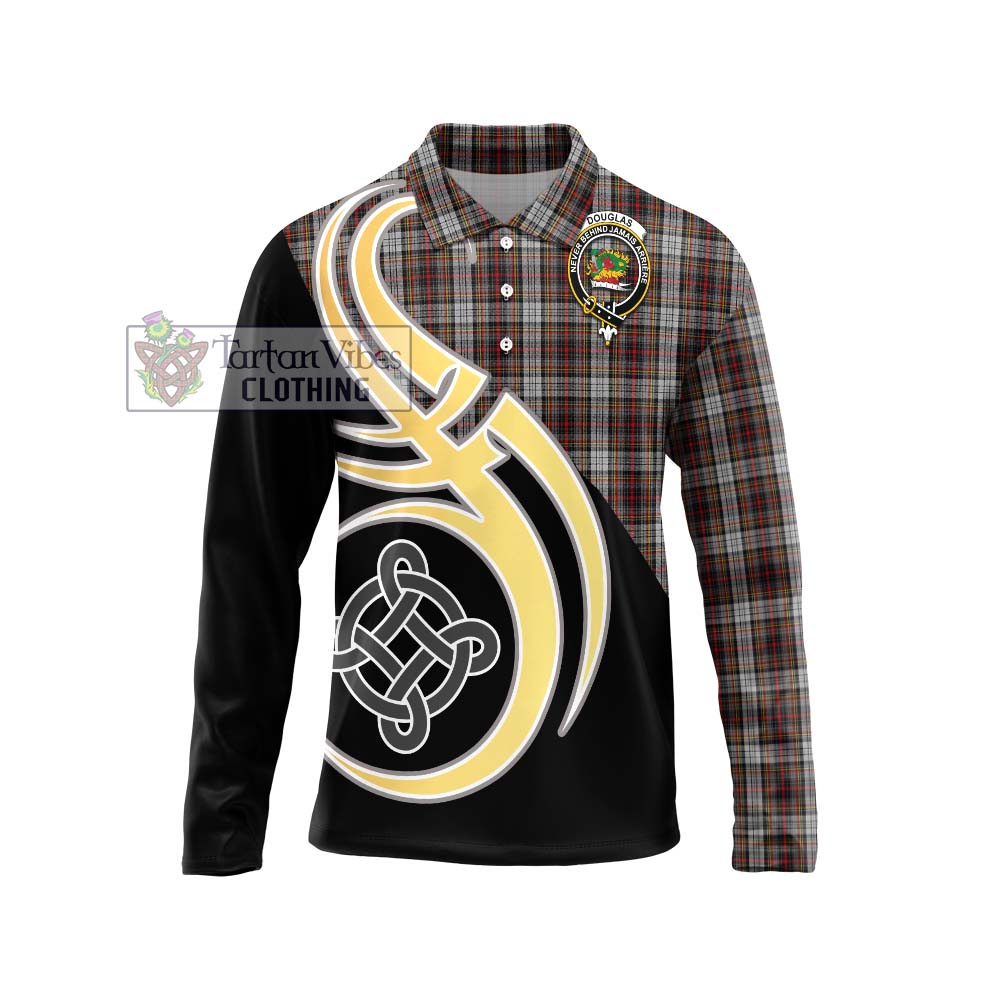 Douglas Ancient Dress Tartan Long Sleeve Polo Shirt with Family Crest and Celtic Symbol Style Unisex - Tartan Vibes Clothing