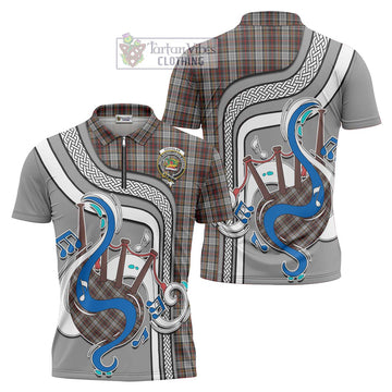 Douglas Ancient Dress Tartan Zipper Polo Shirt with Epic Bagpipe Style