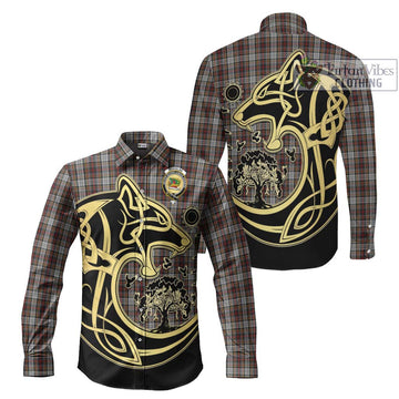 Douglas Ancient Dress Tartan Long Sleeve Button Shirt with Family Crest Celtic Wolf Style