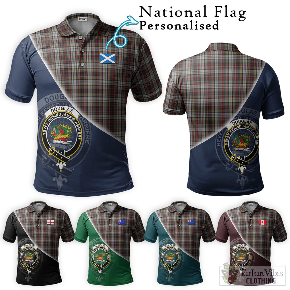 Douglas Ancient Dress Tartan Polo Shirt with Personalised National Flag and Family Crest Half Style Maroon - Tartanvibesclothing Shop