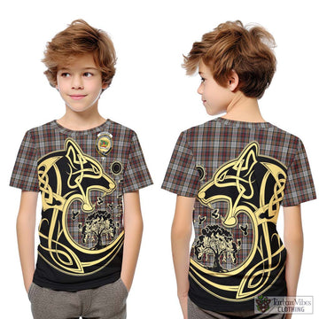 Douglas Ancient Dress Tartan Kid T-Shirt with Family Crest Celtic Wolf Style