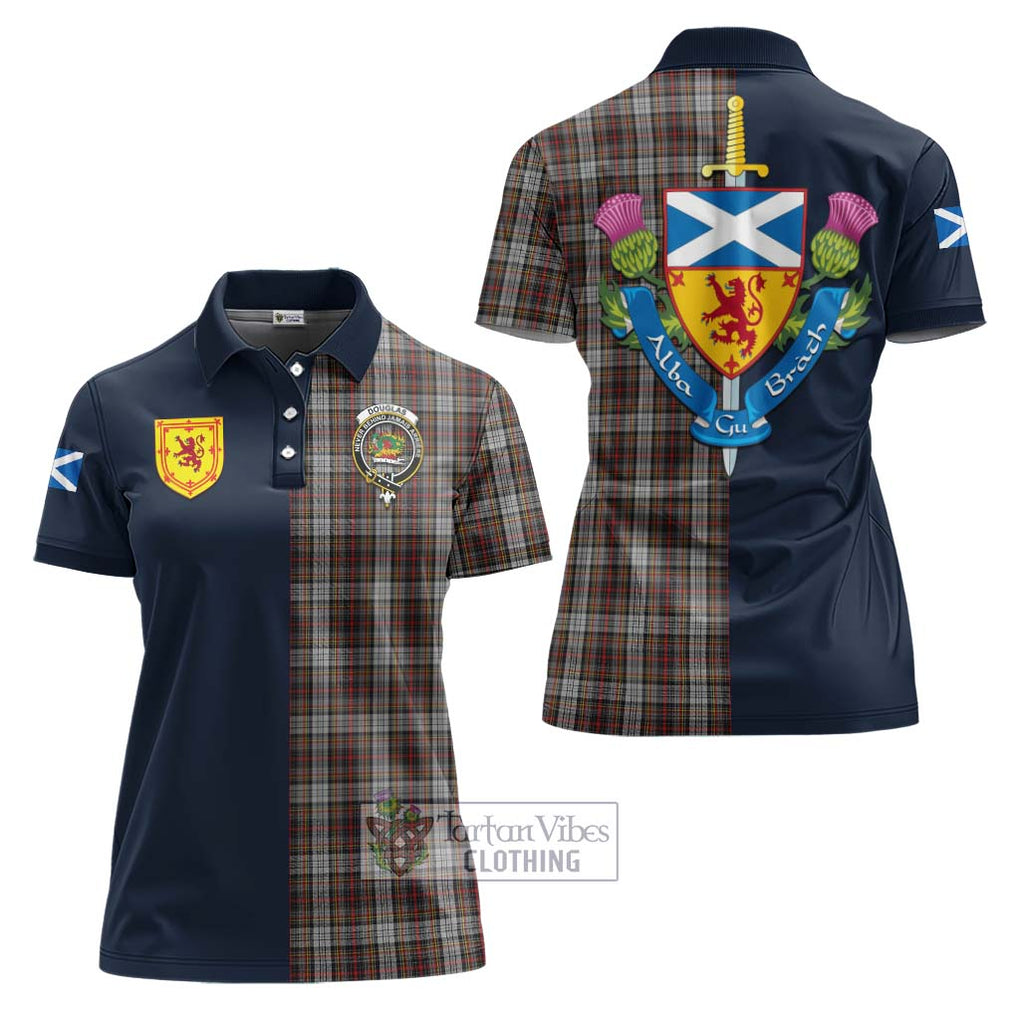 Tartan Vibes Clothing Douglas Ancient Dress Tartan Women's Polo Shirt with Scottish Lion Royal Arm Half Style