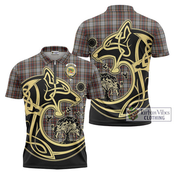 Douglas Ancient Dress Tartan Zipper Polo Shirt with Family Crest Celtic Wolf Style