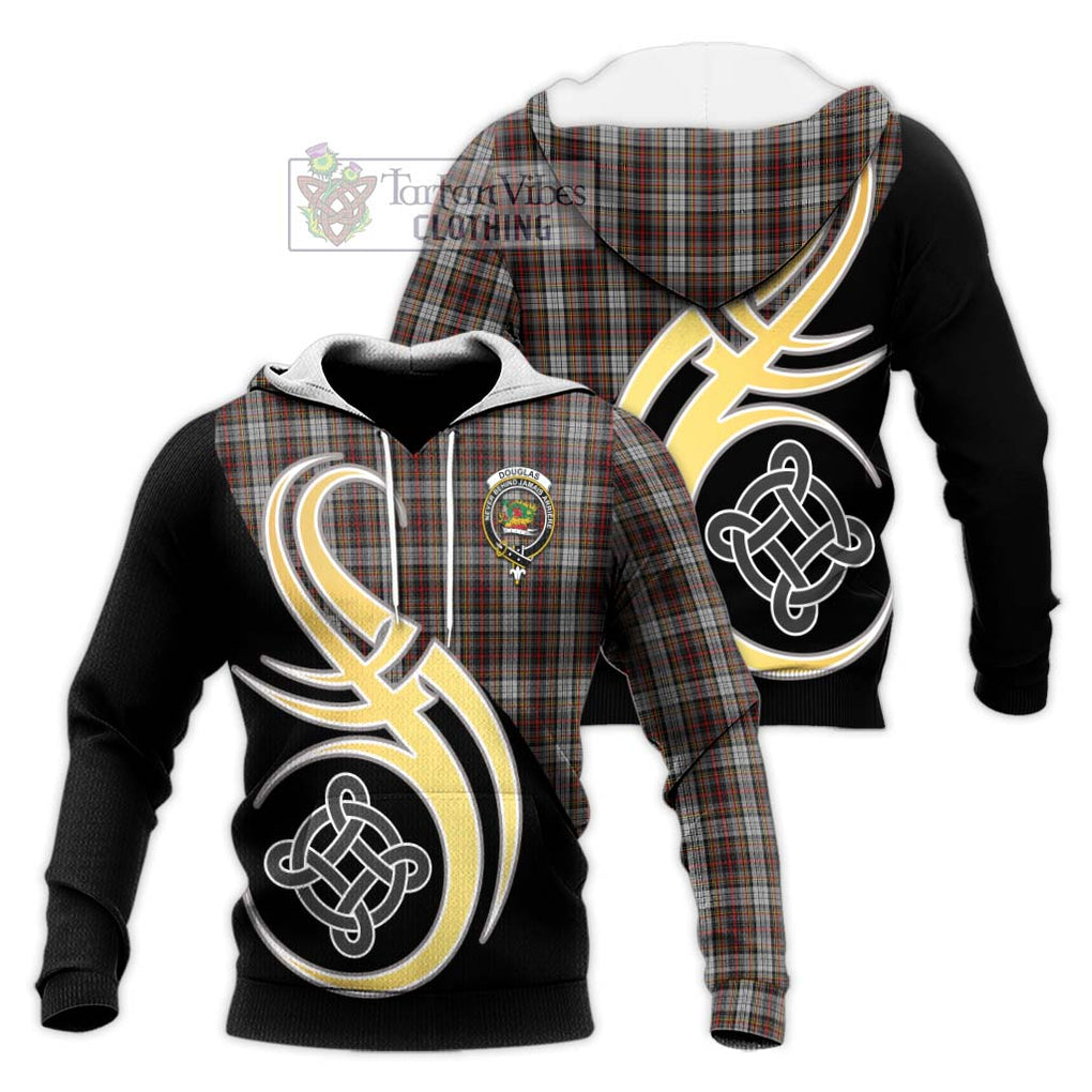 Douglas Ancient Dress Tartan Knitted Hoodie with Family Crest and Celtic Symbol Style Unisex Knitted Pullover Hoodie - Tartan Vibes Clothing