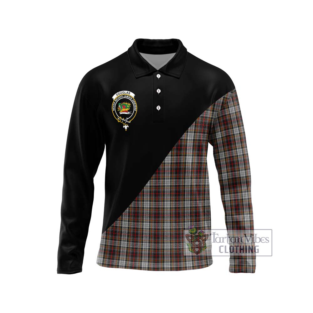 Douglas Ancient Dress Tartan Long Sleeve Polo Shirt with Family Crest and Military Logo Style Unisex - Tartanvibesclothing Shop