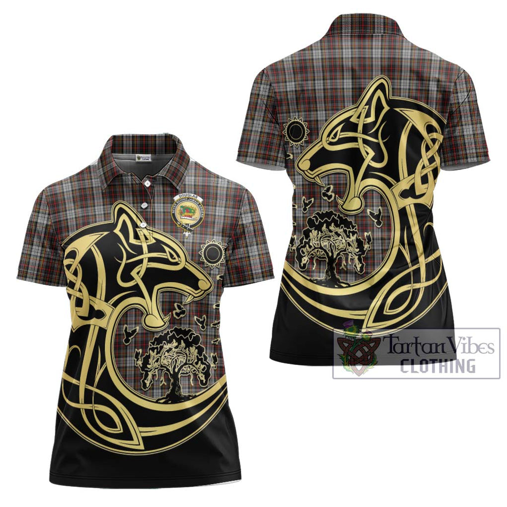 Douglas Ancient Dress Tartan Women's Polo Shirt with Family Crest Celtic Wolf Style Women - Tartanvibesclothing Shop