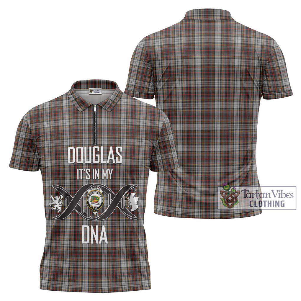 Douglas Ancient Dress Tartan Zipper Polo Shirt with Family Crest DNA In Me Style Unisex - Tartanvibesclothing Shop