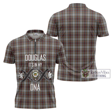 Douglas Ancient Dress Tartan Zipper Polo Shirt with Family Crest DNA In Me Style