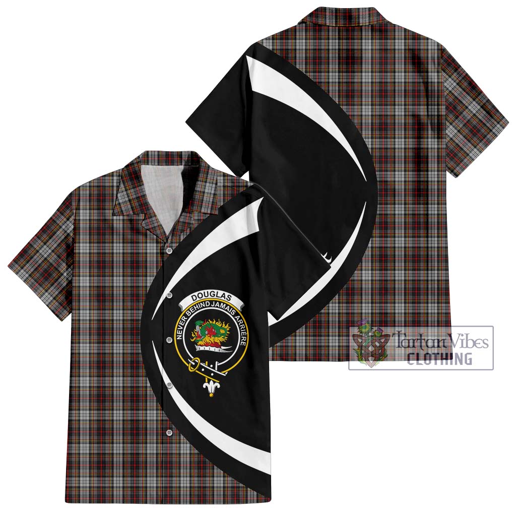 Douglas Ancient Dress Tartan Short Sleeve Button Up with Family Crest Circle Style Kid - Tartan Vibes Clothing