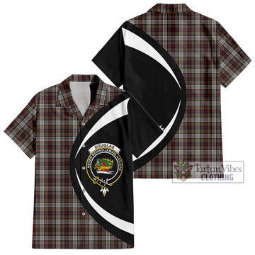 Douglas Ancient Dress Tartan Short Sleeve Button Up with Family Crest Circle Style