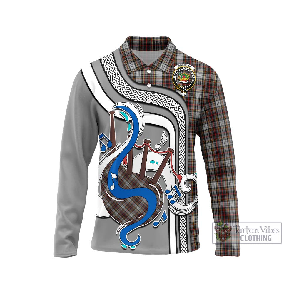 Tartan Vibes Clothing Douglas Ancient Dress Tartan Long Sleeve Polo Shirt with Epic Bagpipe Style