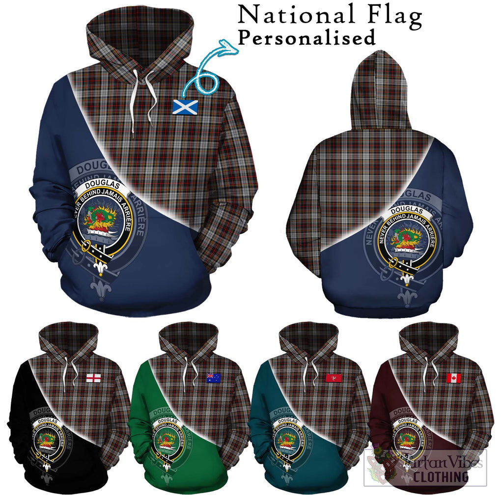 Douglas Ancient Dress Tartan Hoodie with Personalised National Flag and Family Crest Half Style Zip Hoodie - Tartanvibesclothing Shop