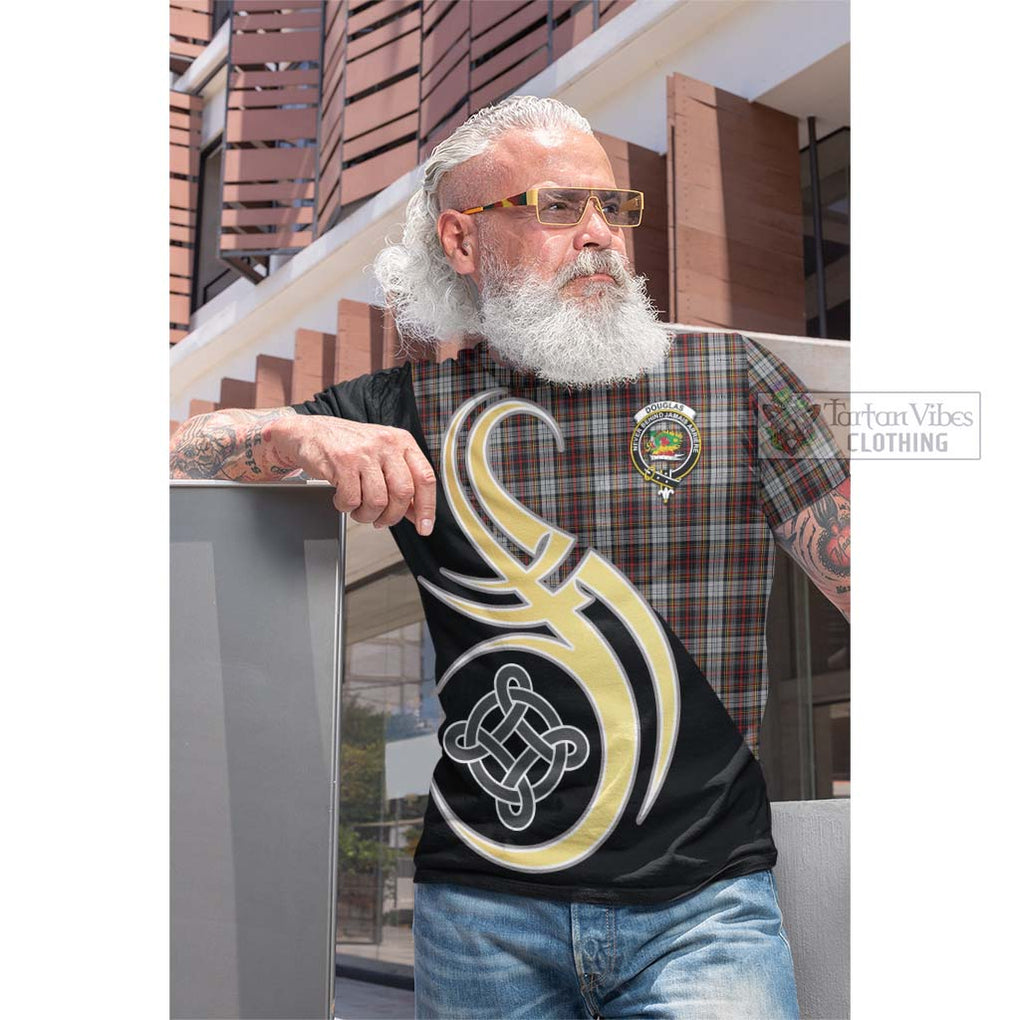 Tartan Vibes Clothing Douglas Ancient Dress Tartan Cotton T-shirt with Family Crest and Celtic Symbol Style