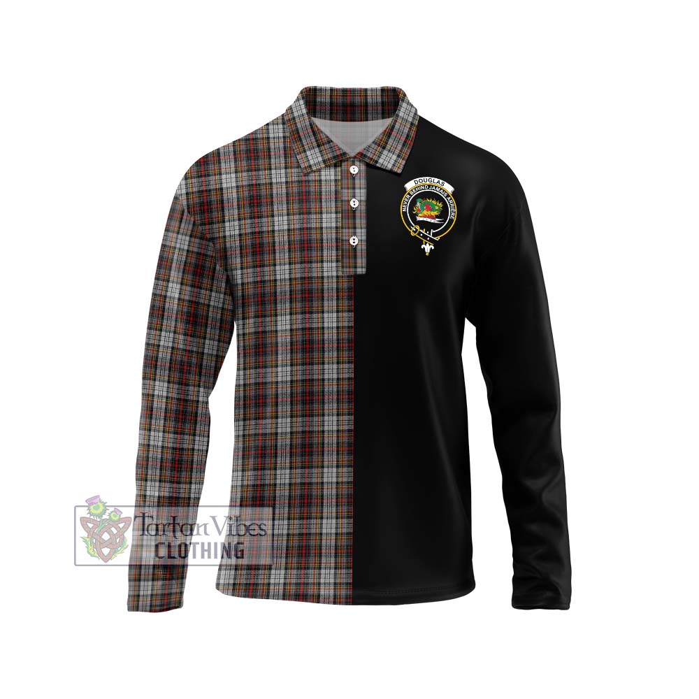 Douglas Ancient Dress Tartan Long Sleeve Polo Shirt with Family Crest and Half Of Me Style Unisex - Tartanvibesclothing Shop