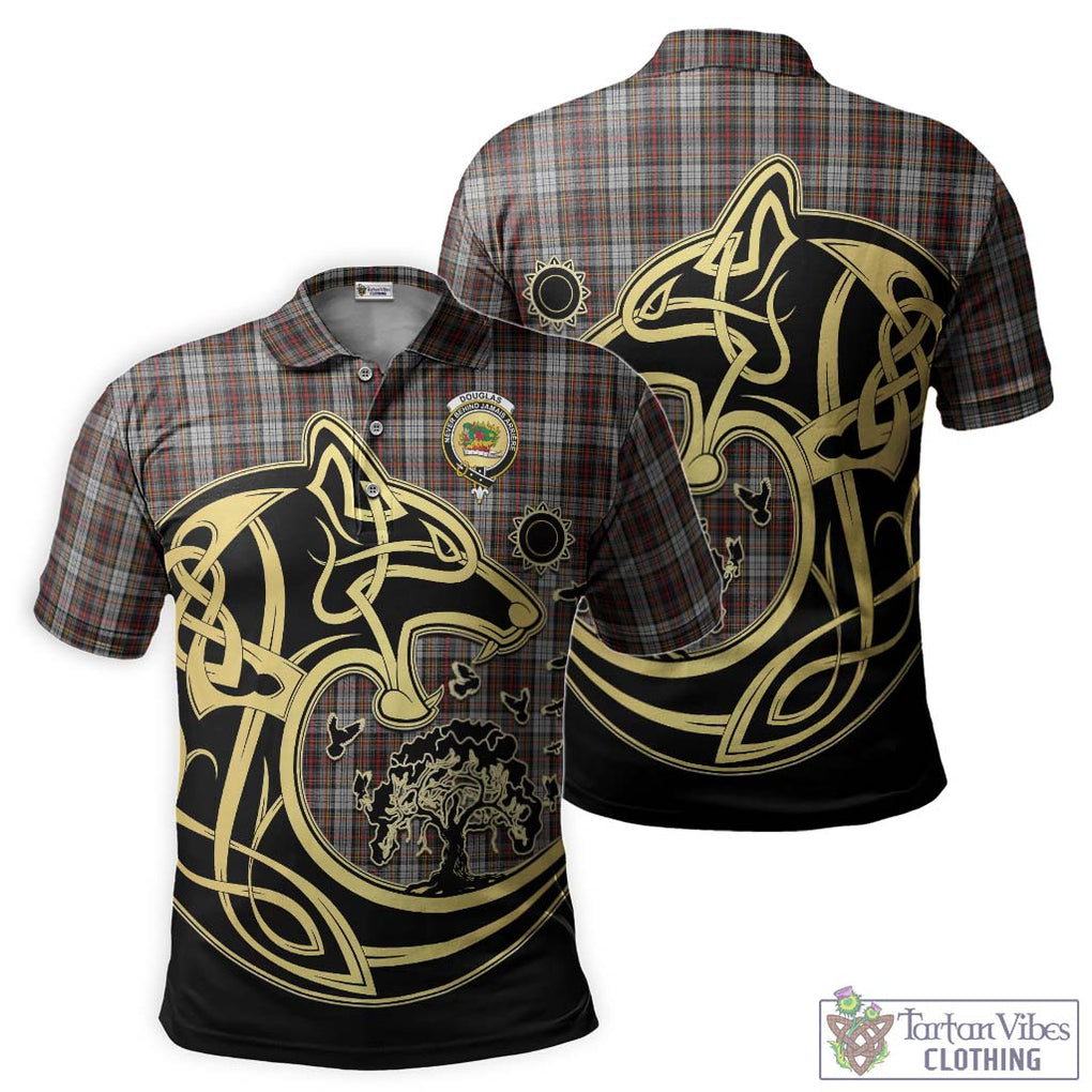 Douglas Ancient Dress Tartan Polo Shirt with Family Crest Celtic Wolf Style Kid - Tartanvibesclothing Shop