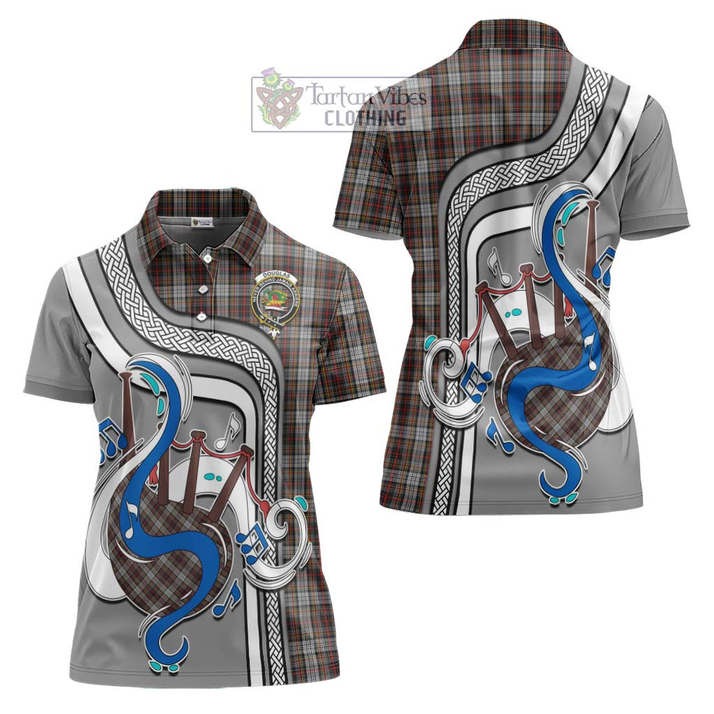 Douglas Ancient Dress Tartan Women's Polo Shirt with Epic Bagpipe Style Women - Tartanvibesclothing Shop