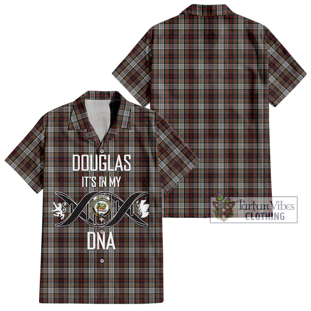 Douglas Ancient Dress Tartan Short Sleeve Button Shirt with Family Crest DNA In Me Style Kid - Tartanvibesclothing Shop