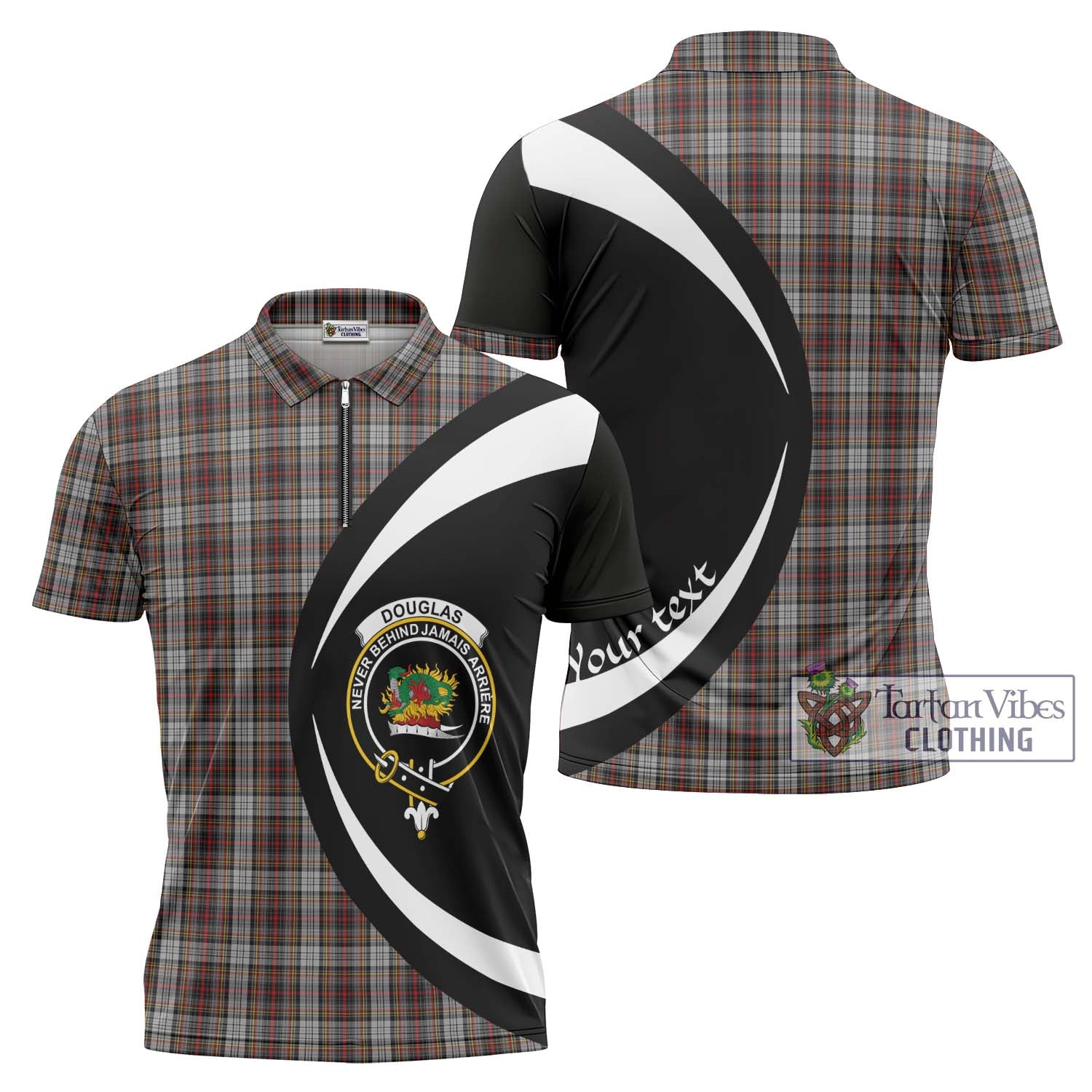 Tartan Vibes Clothing Douglas Ancient Dress Tartan Zipper Polo Shirt with Family Crest Circle Style