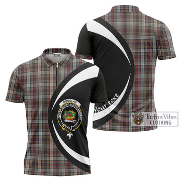 Douglas Ancient Dress Tartan Zipper Polo Shirt with Family Crest Circle Style