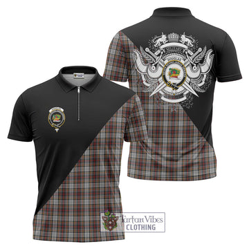 Douglas Ancient Dress Tartan Zipper Polo Shirt with Family Crest and Military Logo Style