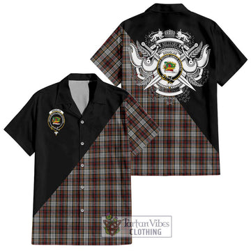 Douglas Ancient Dress Tartan Short Sleeve Button Shirt with Family Crest and Military Logo Style