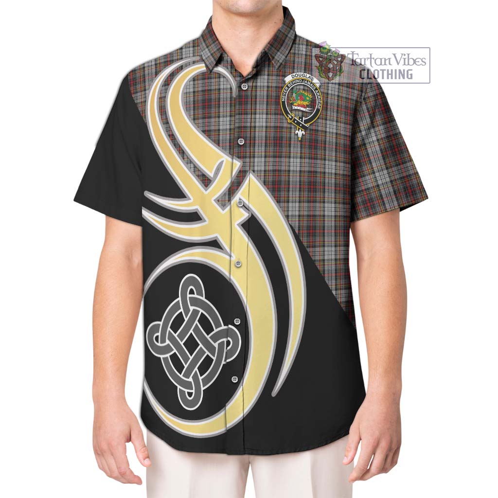 Douglas Ancient Dress Tartan Short Sleeve Button Shirt with Family Crest and Celtic Symbol Style Kid - Tartan Vibes Clothing