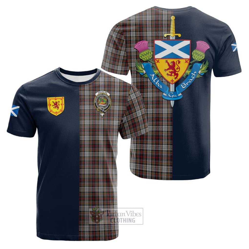 Tartan Vibes Clothing Douglas Ancient Dress Tartan Cotton T-shirt with Scottish Lion Royal Arm Half Style