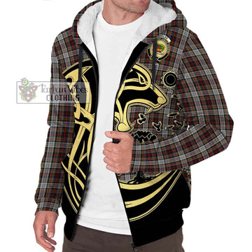 Douglas Ancient Dress Tartan Sherpa Hoodie with Family Crest Celtic Wolf Style