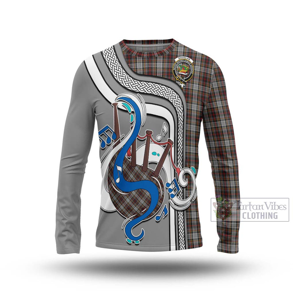 Tartan Vibes Clothing Douglas Ancient Dress Tartan Long Sleeve T-Shirt with Epic Bagpipe Style