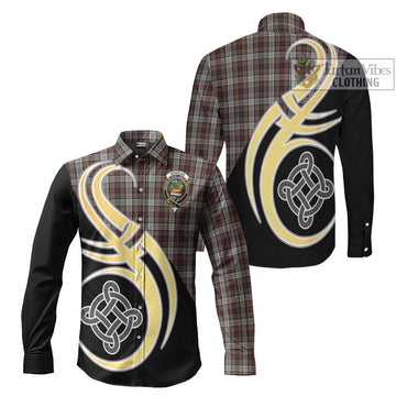 Douglas Ancient Dress Tartan Long Sleeve Button Shirt with Family Crest and Celtic Symbol Style