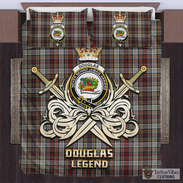 Douglas Ancient Dress Tartan Bedding Set with Clan Crest and the Golden Sword of Courageous Legacy